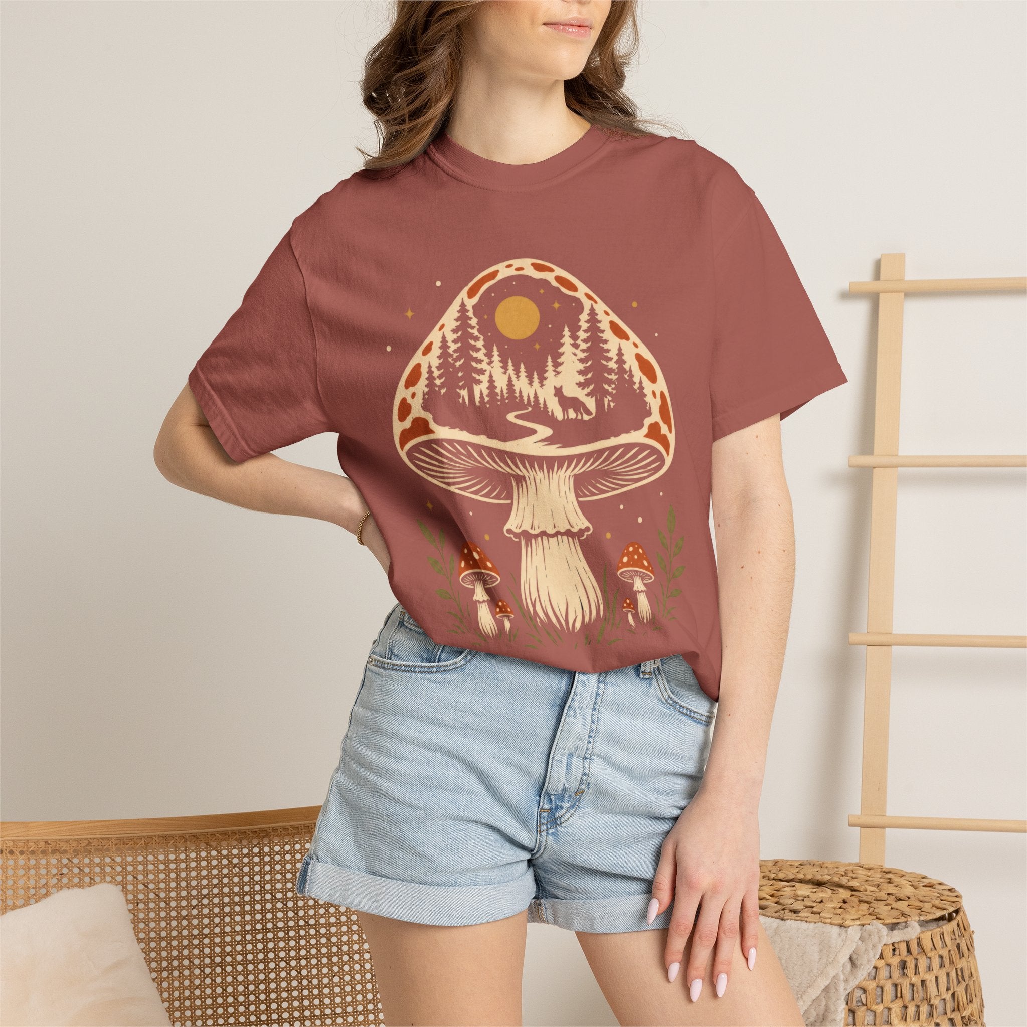 Hidden Forest Silhouette Mushroom T‑Shirt