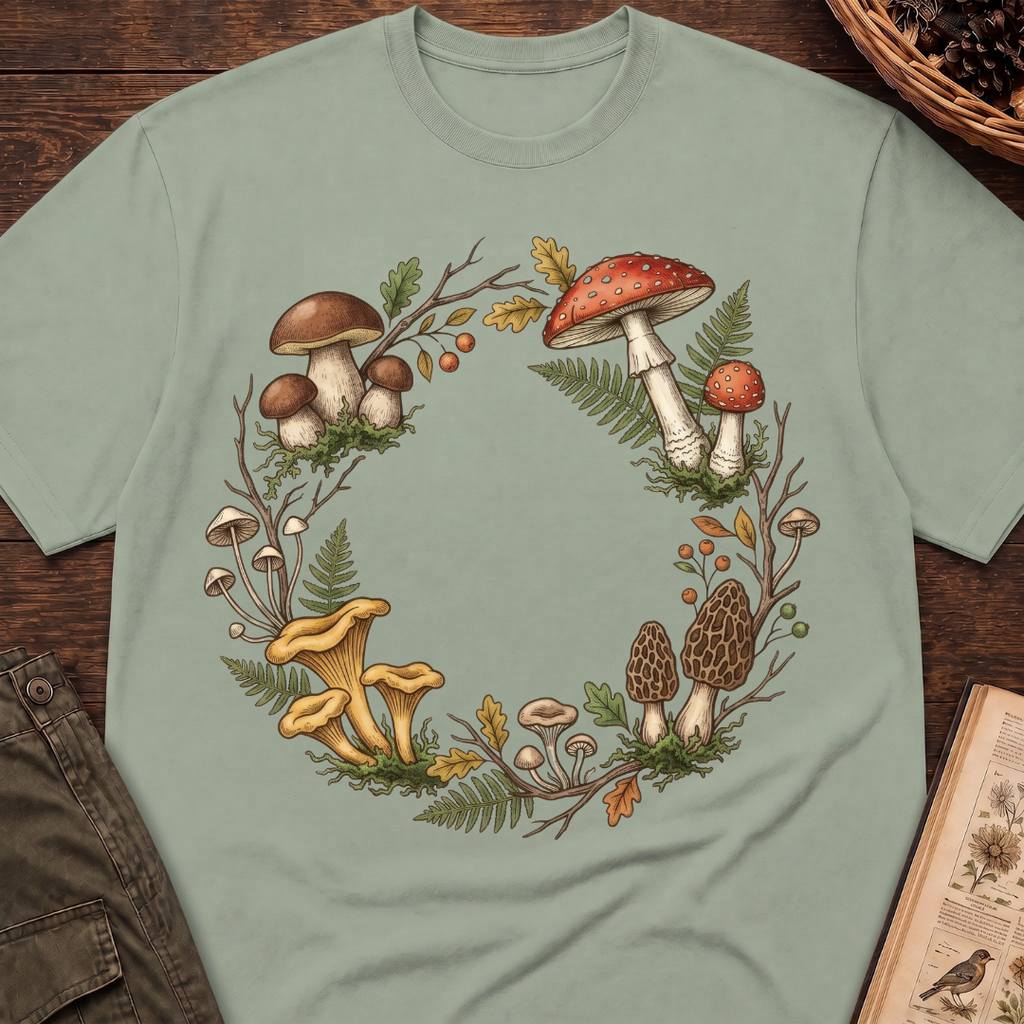Woodland Fungi Wreath T‑Shirt