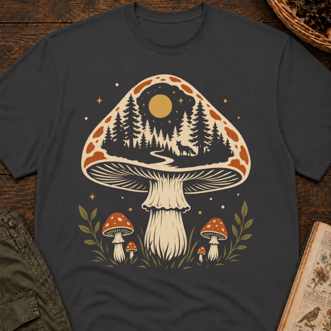 Hidden Forest Silhouette Mushroom T‑Shirt
