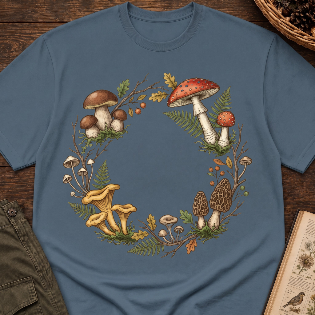 Woodland Fungi Wreath T‑Shirt