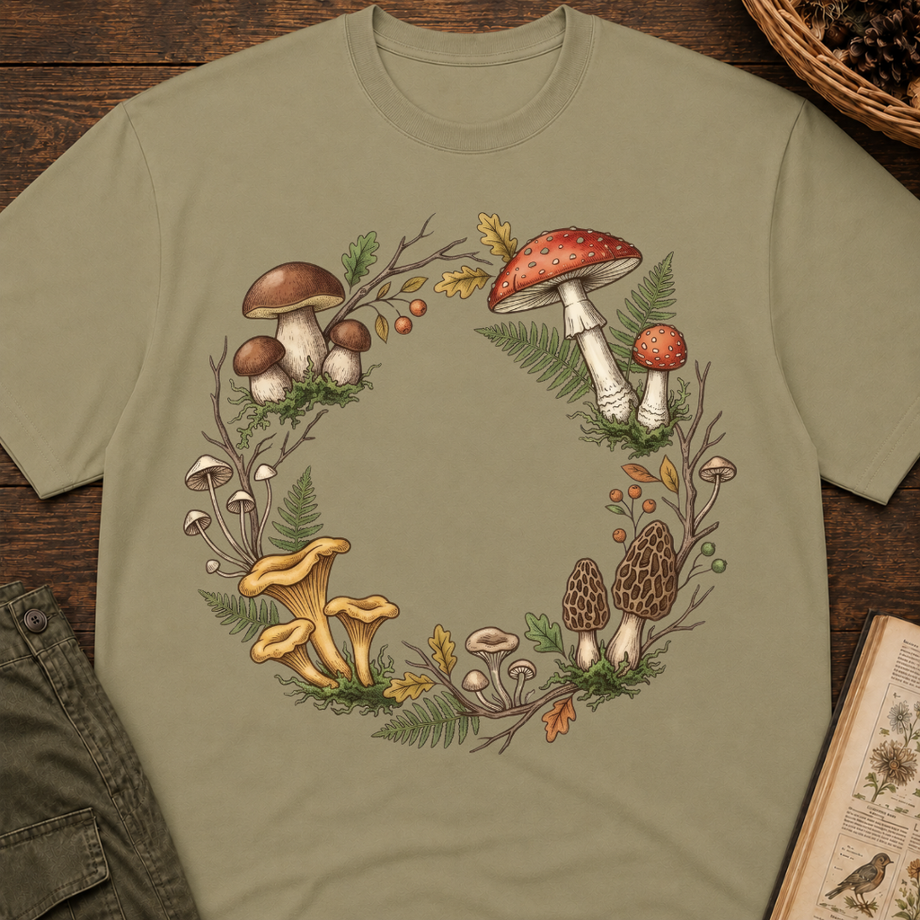 Woodland Fungi Wreath T‑Shirt