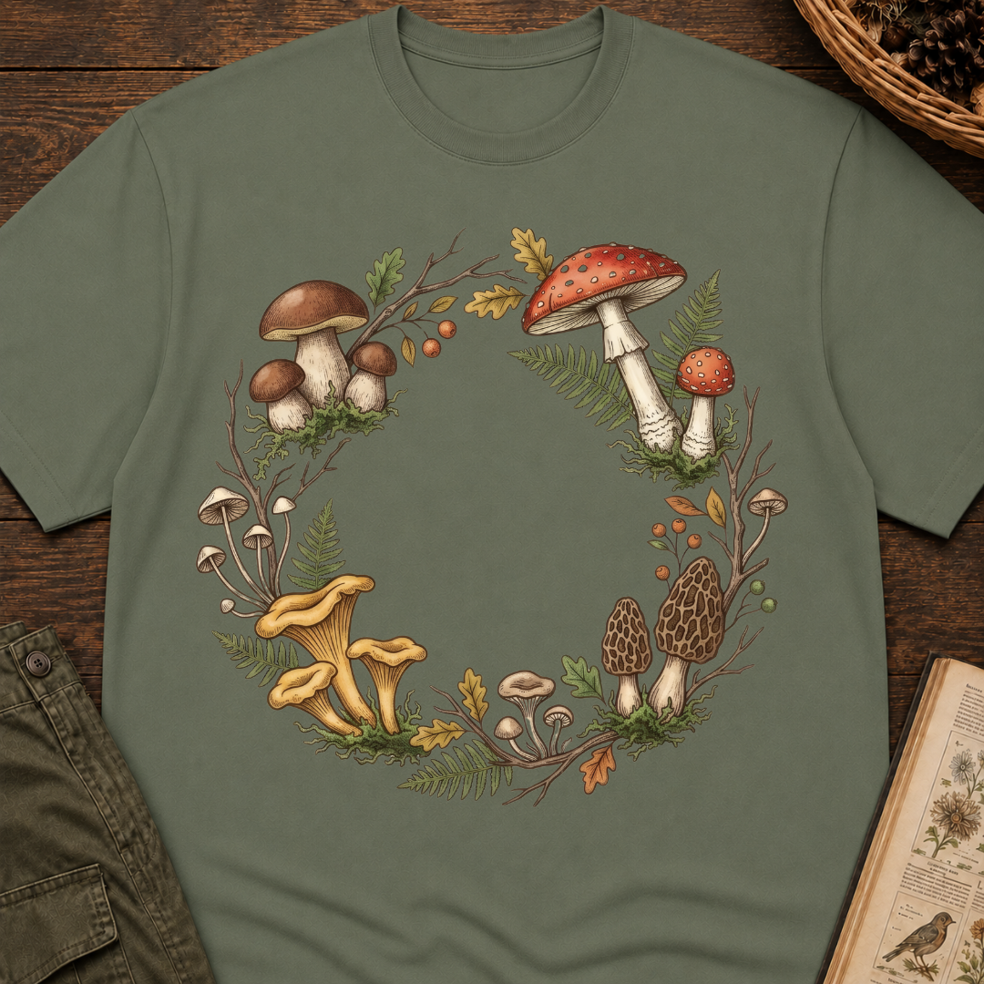 Woodland Fungi Wreath T‑Shirt
