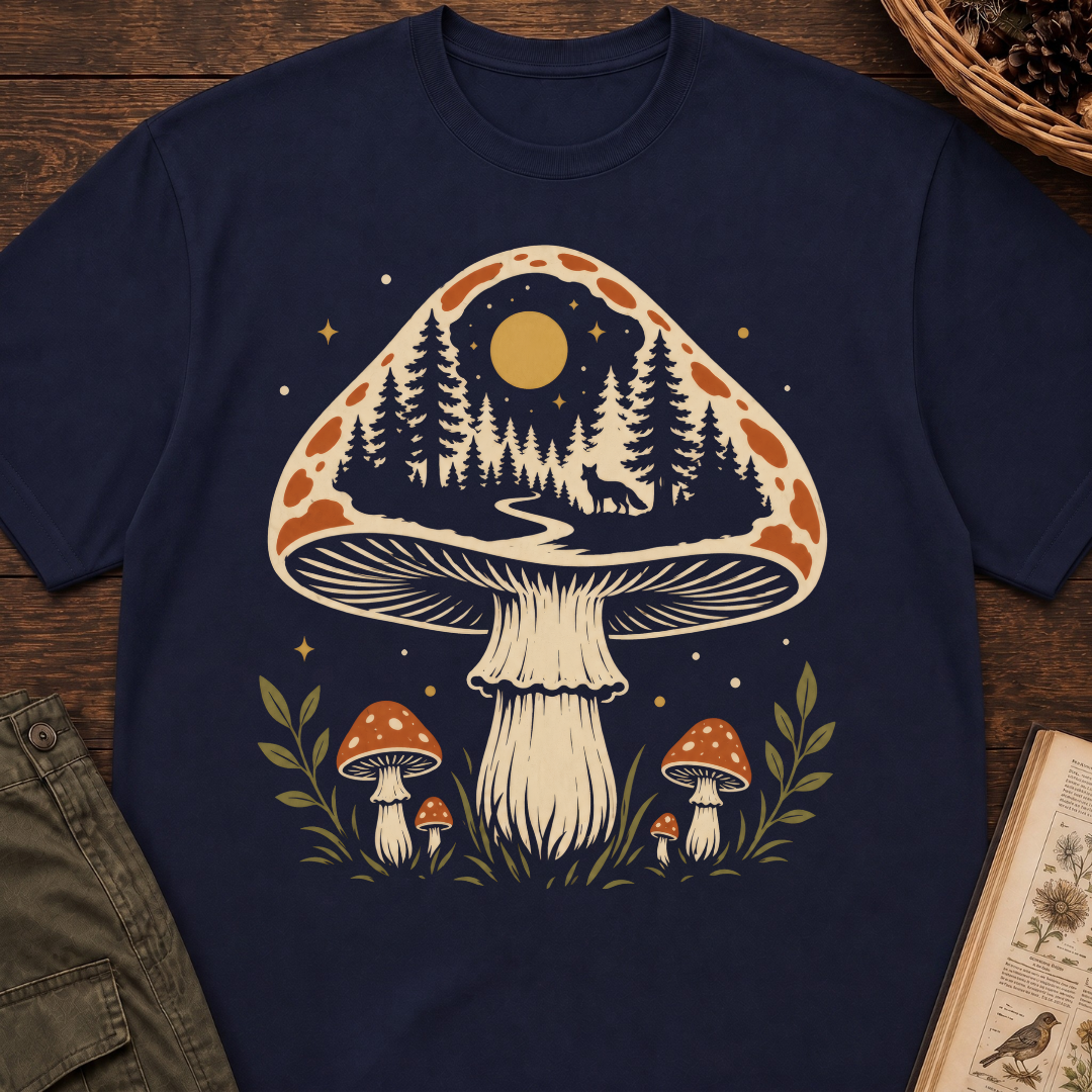 Hidden Forest Silhouette Mushroom T‑Shirt